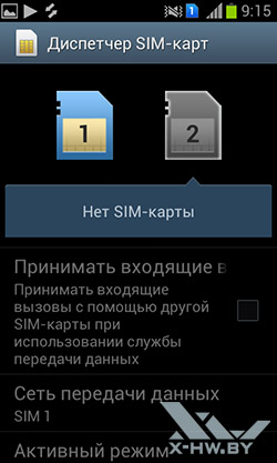 Параметры SIM-карт на Samsung Galaxy S Duos. Рис. 1