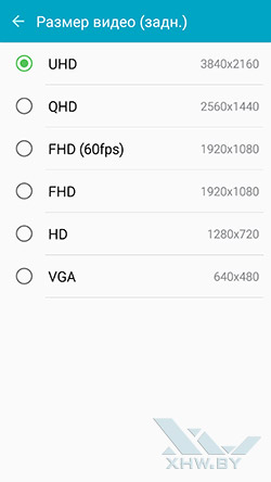 Разрешение съемки видео камерой Samsung Galaxy S6 edge
